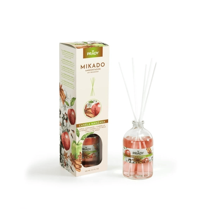 Prady Ambientador Mikado Canela Manzana - Frasco de Cristal 100 ml y Varitas Difusoras 1