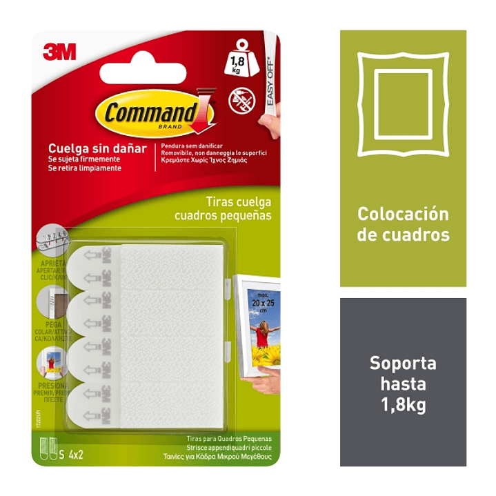 Command Pack de 4 Tiras para Colgar Cuadros - Talla S - Soporta hasta 1.8kg - Color Blanco 1
