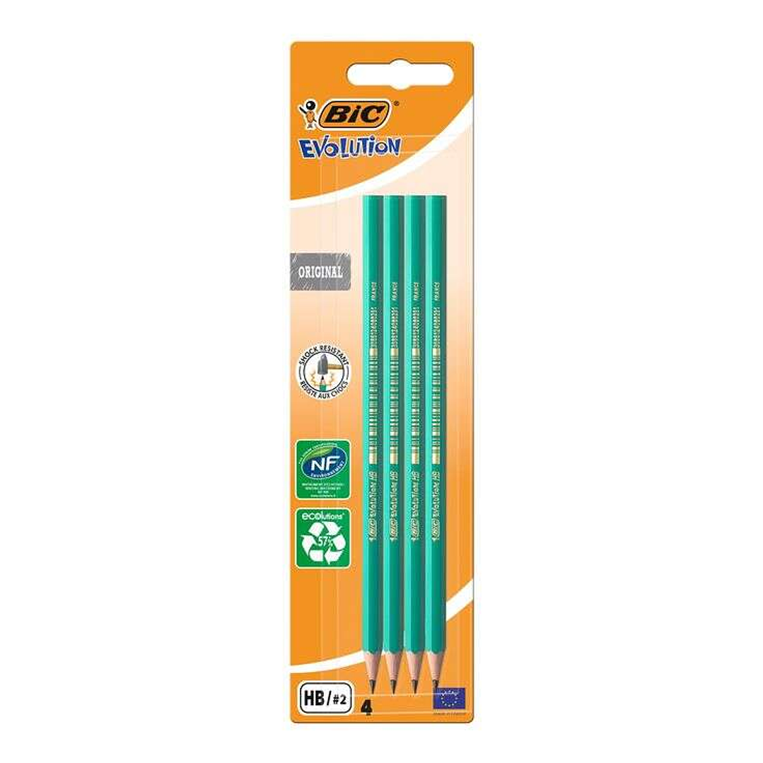 Bic Evolution Pack de 4 Lapices de Grafito Hexagonal - Mina HB Ultrarresistente - Sin Madera - No se Astilla 1