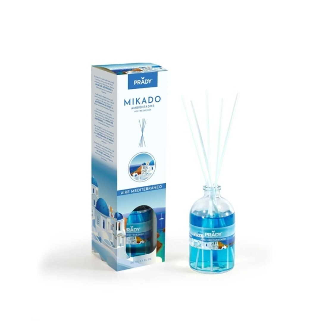 Prady Ambientador Mikado Aire Mediterraneo - Frasco de Cristal 100 ml y Varitas Difusoras 1