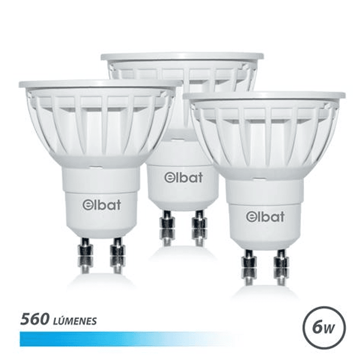 Elbat Pack 3 Bombillas LED Gu10 - 6W - 560Lm - Luz Fria - Color Blanco 1