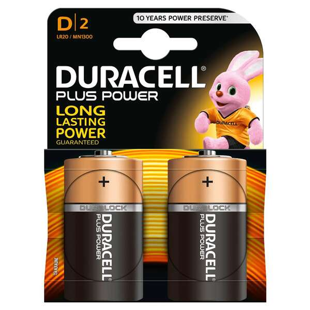 Duracell MN1300B2 Pilas Alcalinas D LR20 1.5V Plus Power (2 unidades) 1