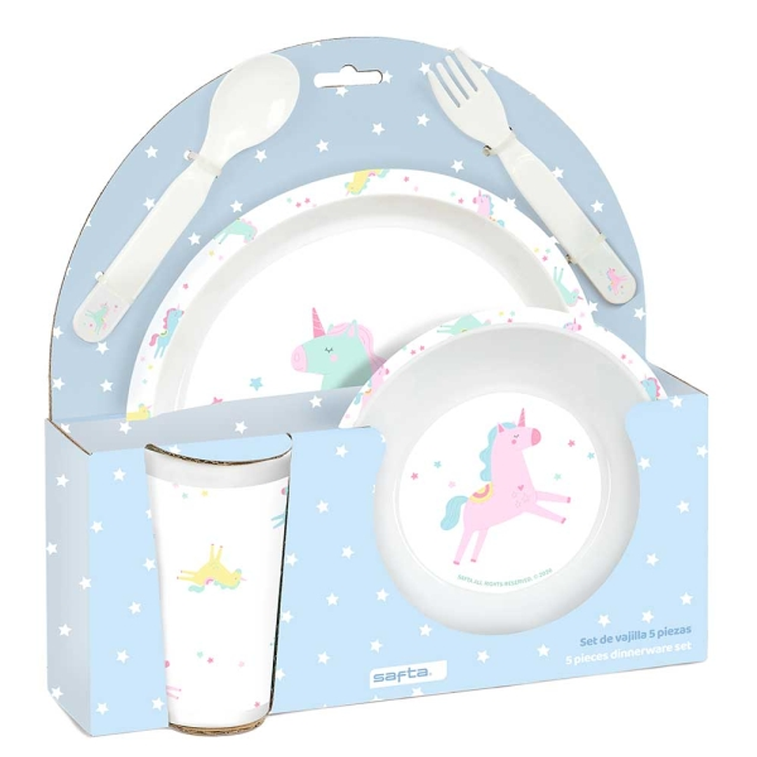 Safta Unicornio Set de Menaje Infantil - PVC sin BPA - 260x90x260mm - Color Azul 1