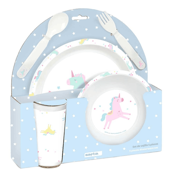 Safta Unicornio Set de Menaje Infantil - PVC sin BPA - 260x90x260mm - Color Azul 1
