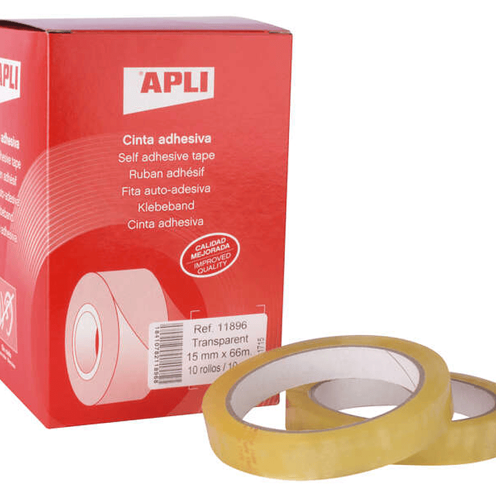 Apli Cinta Adhesiva Transparente 15mm x 66m - Resistente al Agua y a la Intemperie - Facil de Cortar con las Manos - Ideal para Manualidades y Embalaj 1