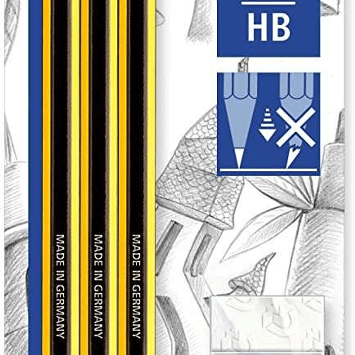 Staedtler Noris 120 Pack de 3 Lapices de Grafito Hexagonales 2HB + 1 Gomas de Borrar Mars Plastic - Madera de Bosques Sostenibles 1