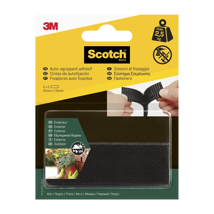 Scotch Pack de 2 Cierres Adhesivos Reposicionables - 25x76mm - Uso en Exterior - Color Negro 1