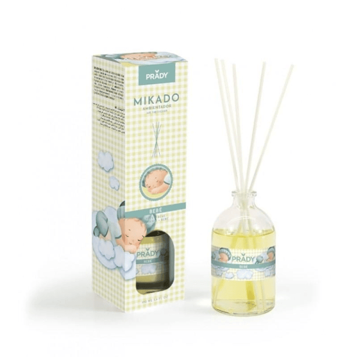 Prady Ambientador Mikado Bebe - Frasco de Cristal 100 ml y Varitas Difusoras 1