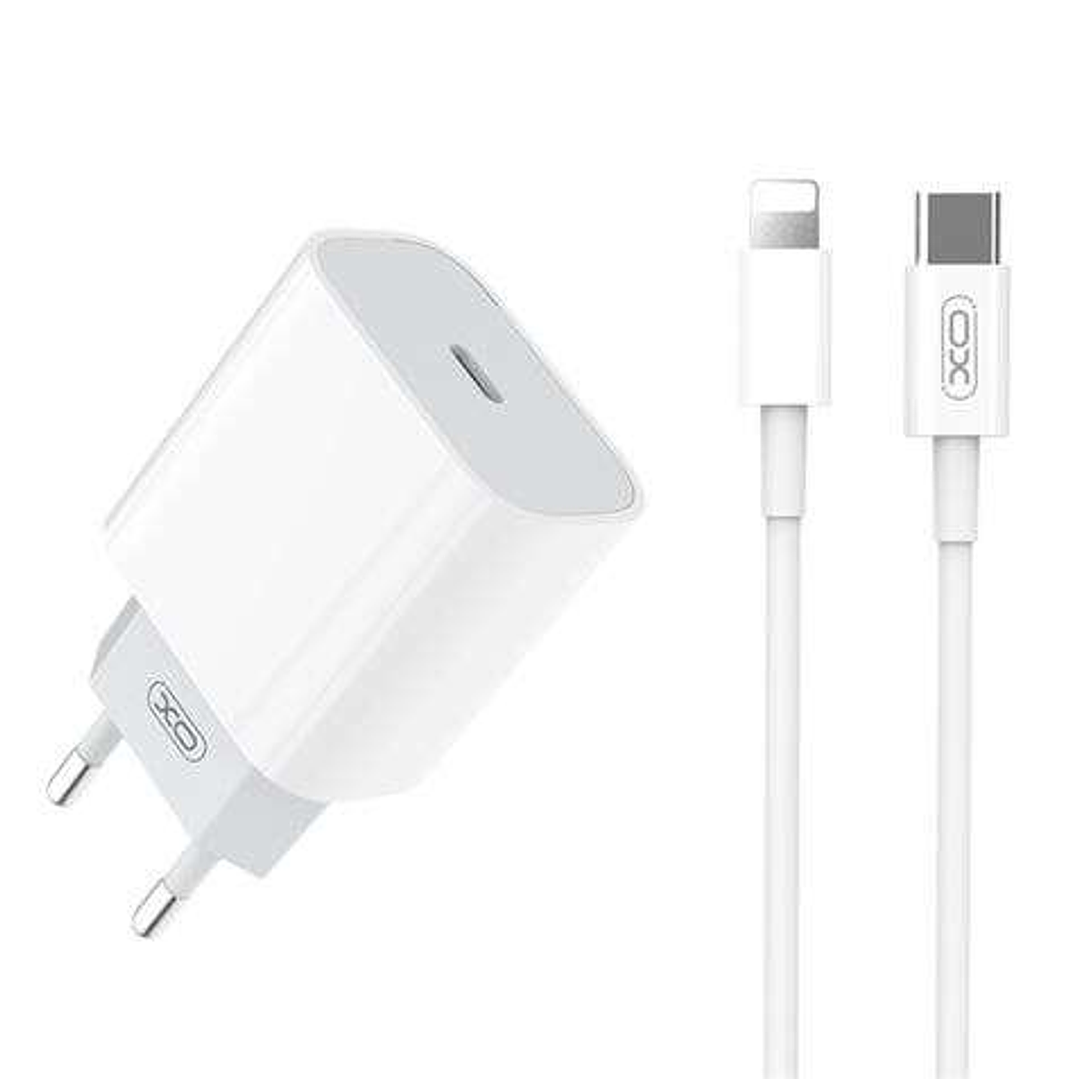 XO L77 Pack Cargador de Corriente 1x USB-C 20W Carga Rapida + Cable USB-C a Lightning 1m 1