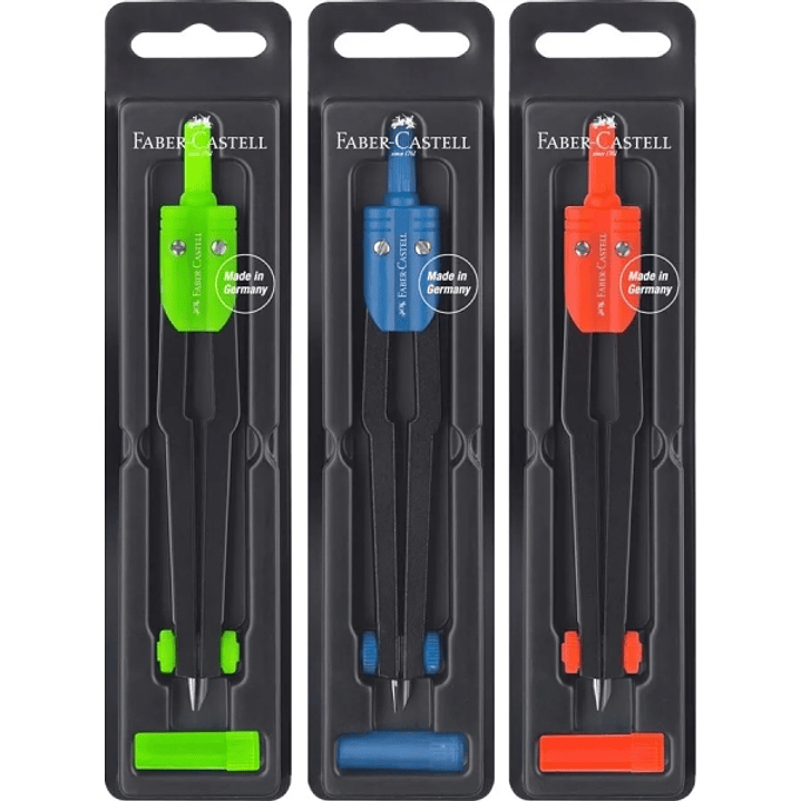 Faber-Castell Compas Escolar - Circunferencias de hasta Ø 360mm - Incluye Bote de Minas - Colores Surtidos 1