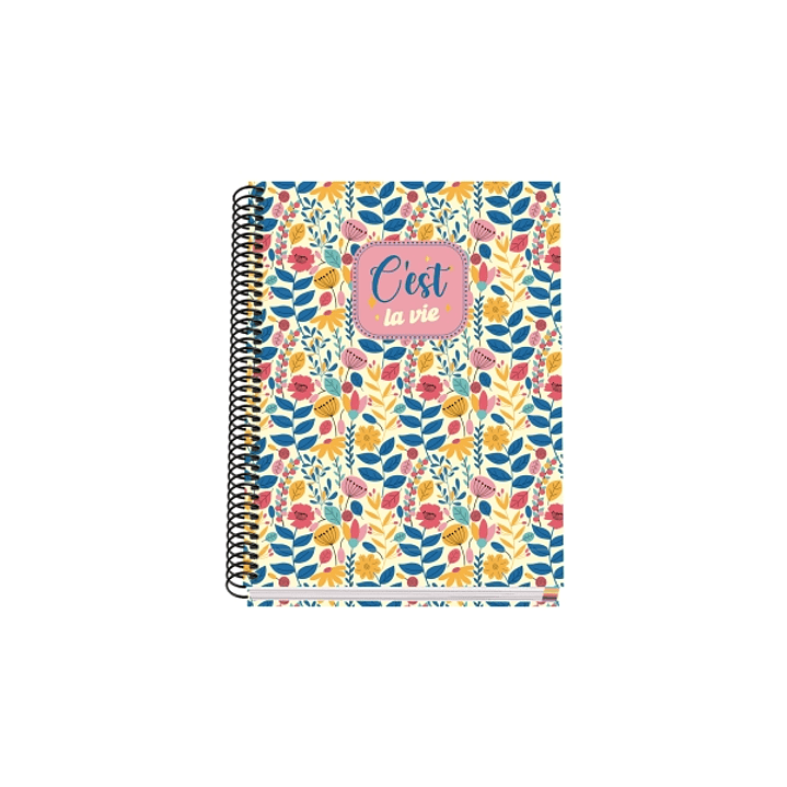 Dohe C`est la Vie Cuaderno Espiral A5 100 Hojas Cuadricula 5mm - Tapa Dura Impresa a todo Color y Plastificada en Brillo - Bandas de Color 1