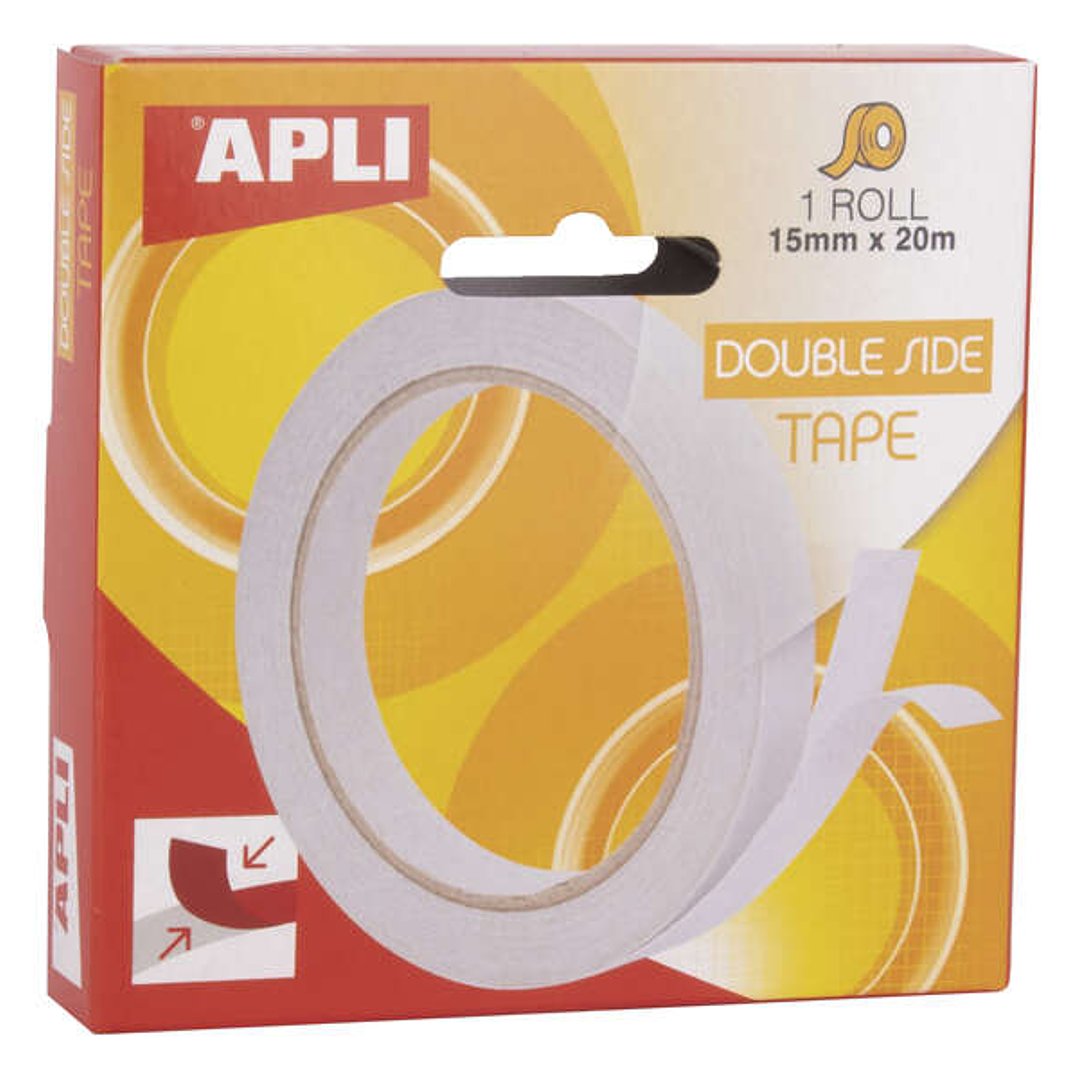 Apli Cinta Adhesiva Doble Cara 15mm x 20m - Facil de Cortar y Aplicar - Adhesion Fuerte y Duradera - Transparente Transparente 1