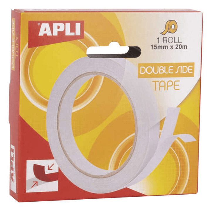 Apli Cinta Adhesiva Doble Cara 15mm x 20m - Facil de Cortar y Aplicar - Adhesion Fuerte y Duradera - Transparente Transparente 1