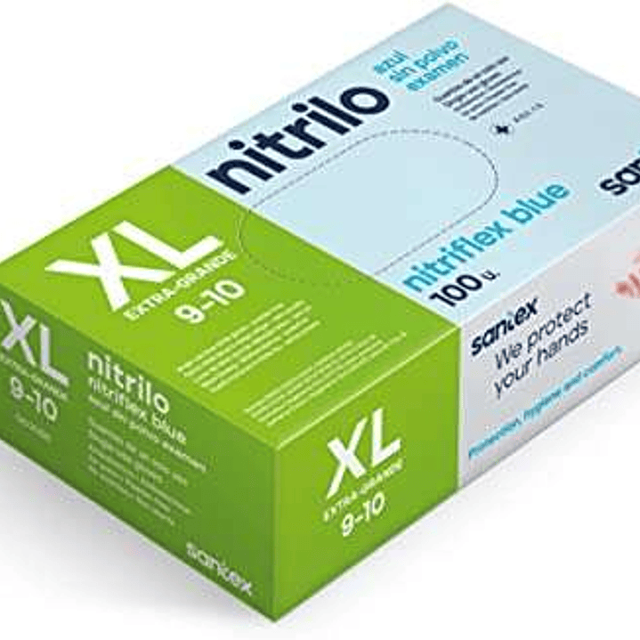 Santex Nitriflex Blue Pack de 100 Guantes de Nitrilo para Examen Talla XL - 3.5 gramos - Sin Polvo - Libre de Latex - No Esteriles - Color Azul 1