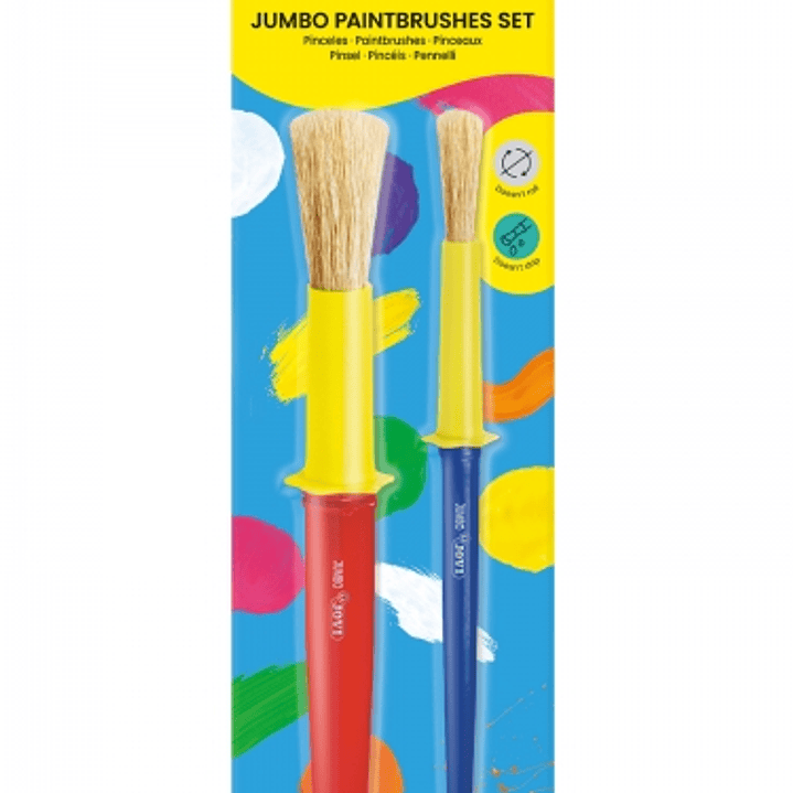 Jovi Jumbo Paint Brushes Pack 1 Pincel Mediano + 1 Pincel Grueso - Pelo Natural - Mango de Plastico - No Gotean - Facil Limpieza - Sistema de Corona A 1