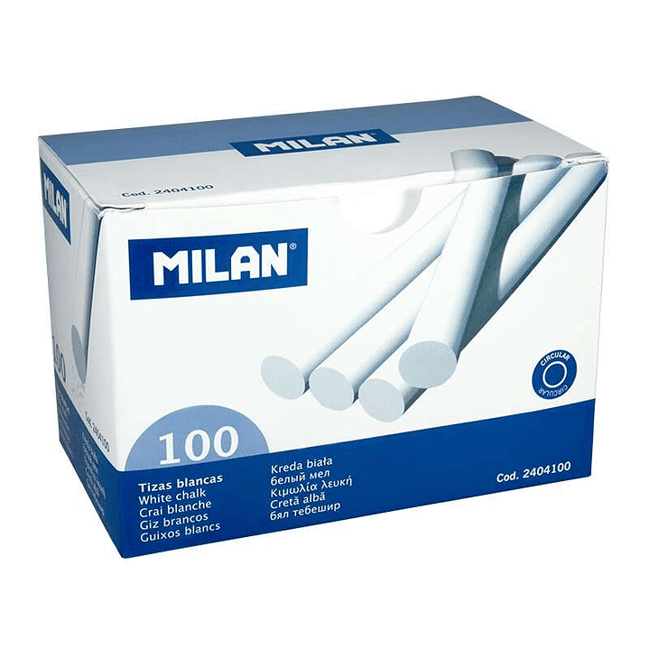 Milan Pack de 100 Tizas - Redonda - No Contiene Caseina - Color Blanco 1