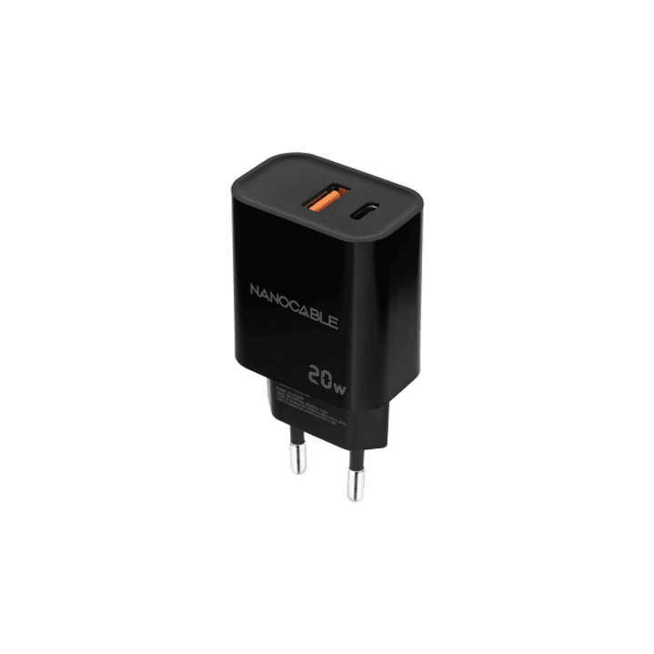 Nanocable Cargador de Pared USB-C/PD + USB-A/QC 20W - Color Negro 1