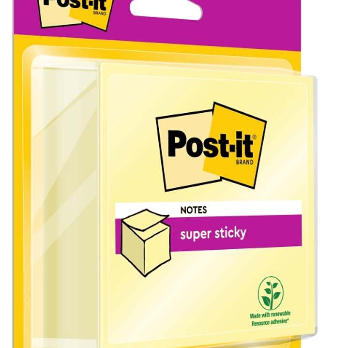 Post-It Super Sticky Cubo de 270 Notas Adhesivas Reposicionables - 76x76mm - 100% PEFC - Color Amarillo Claro 1
