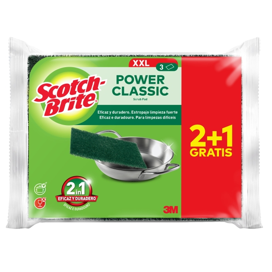 Scotch-Brite Classic Pack de 3 Estropajos de Cocina XL - Promocion 2 + 1 Gratis - Color Verde Oscuro 1