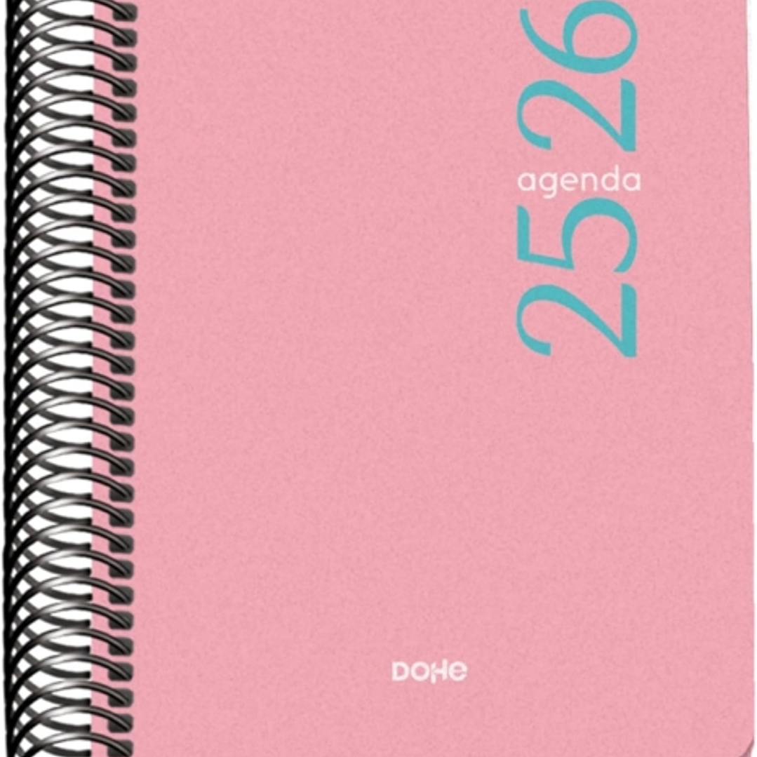 Dohe Esencial Agenda Escolar 25/26 Espiral A6 - Dia Pagina - Papel 70g/m2 - Cubierta en Polipropileno - Color Rosa 1
