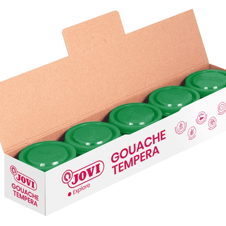 Jovi Bote de Tempera Escolar 35ml - Aplicacion en Multiples Superficies - Uso con Pincel, Rodillo o Espatula - Colores Mezclables - Color Verde 1
