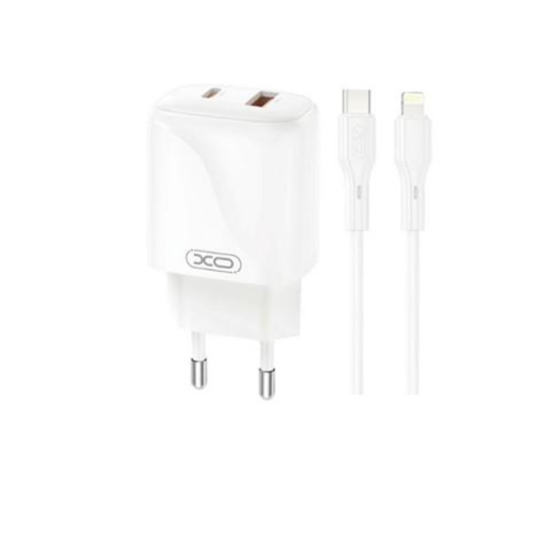 XO L158 Cargador de Corriente 20W - USB-A y USB-C - Alto Rendimiento - Incluye Cable USB-C a Lightning - Color Blanco 1