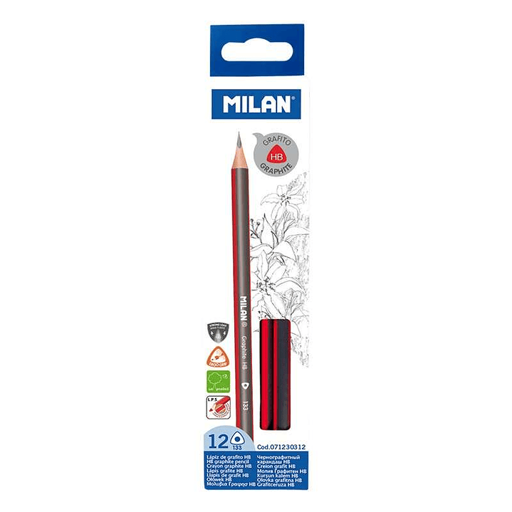 Milan Pack de 12 Lapices de Grafito Triangulares - Mina HB de 2.2mm - Resistente a la Rotura - Para Escritura y Dibujo 1