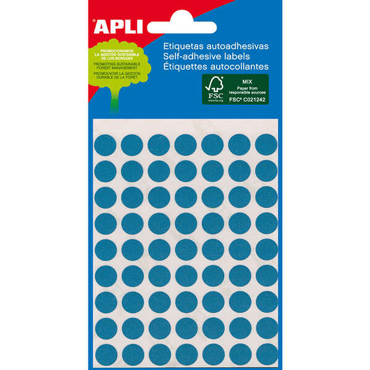 Apli Minibolsa de 288 Etiquetas Redondas Ø 8mm - 3 Hojas por 96 Etiquetas - Adhesivo Permanente - Color Azul 1