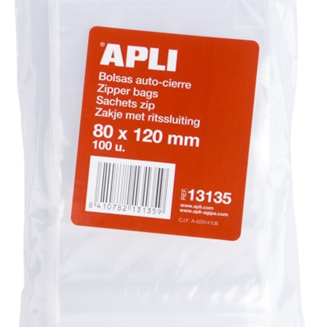Apli Pack de 100 Bolsas Autocierre 80x120mm - Cierre Seguro - Aptas para Alimentos 1