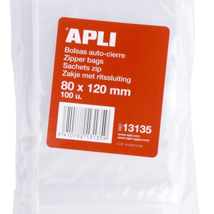 Apli Pack de 100 Bolsas Autocierre 80x120mm - Cierre Seguro - Aptas para Alimentos 1