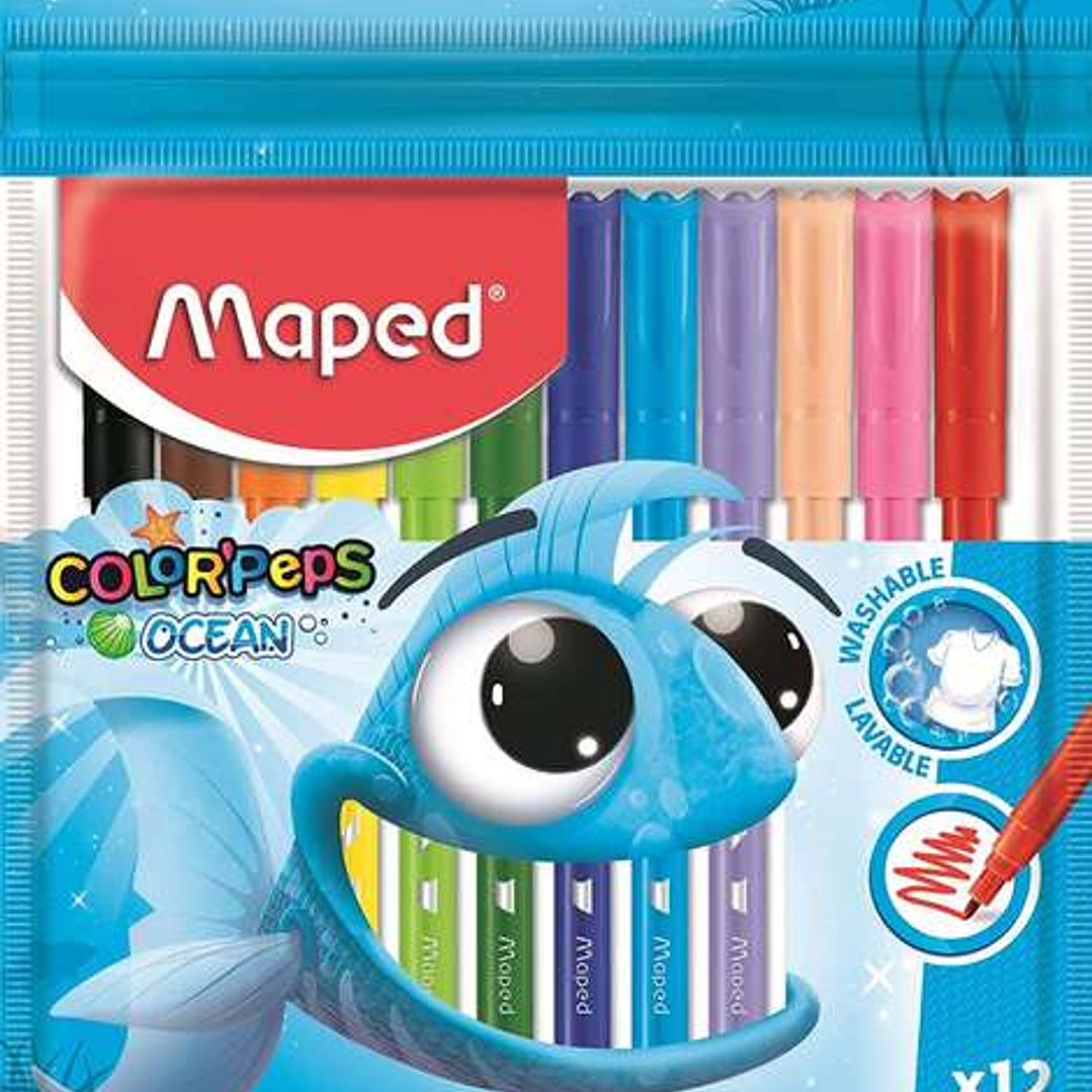 Maped Rotuladores Color´Peps Ocean - Punta Media Bloqueada 2 mm. - Ojival, Suave y Flexible - Colores Brillantes y Vivos - Tinta Lavable - Blister de  1