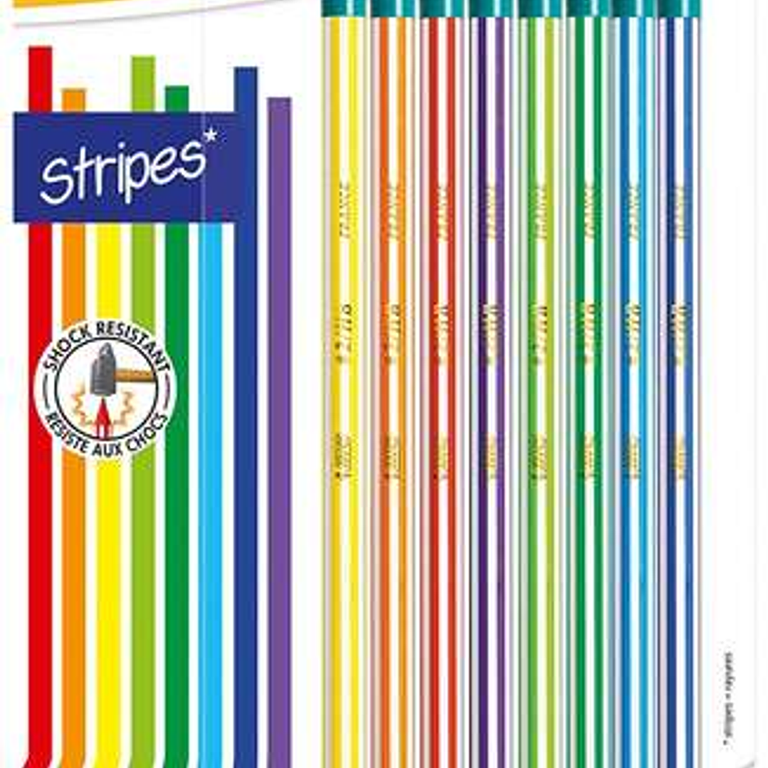 Bic Evolution Stripes Pack de 8 Lapices de Grafito Hexagonales con Goma de Borrar - Mina HB Ultraresistente - Fabricados en Resina Sintetica - Cuerpo  1