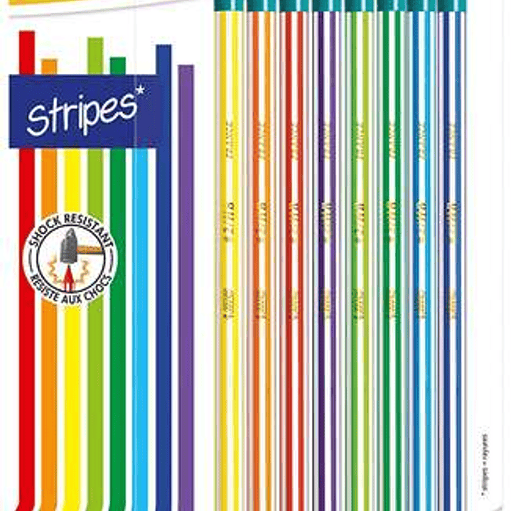 Bic Evolution Stripes Pack de 8 Lapices de Grafito Hexagonales con Goma de Borrar - Mina HB Ultraresistente - Fabricados en Resina Sintetica - Cuerpo  1