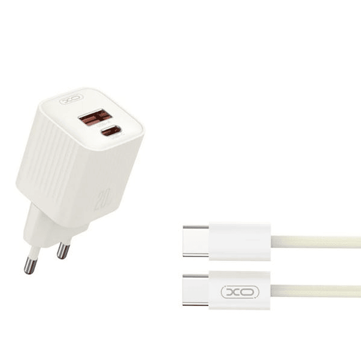 XO L147 Cargador de Corriente 20W - USB-A y USB-C - Carga Rapida - Incluye Cable USB-C - Color Blanco 1