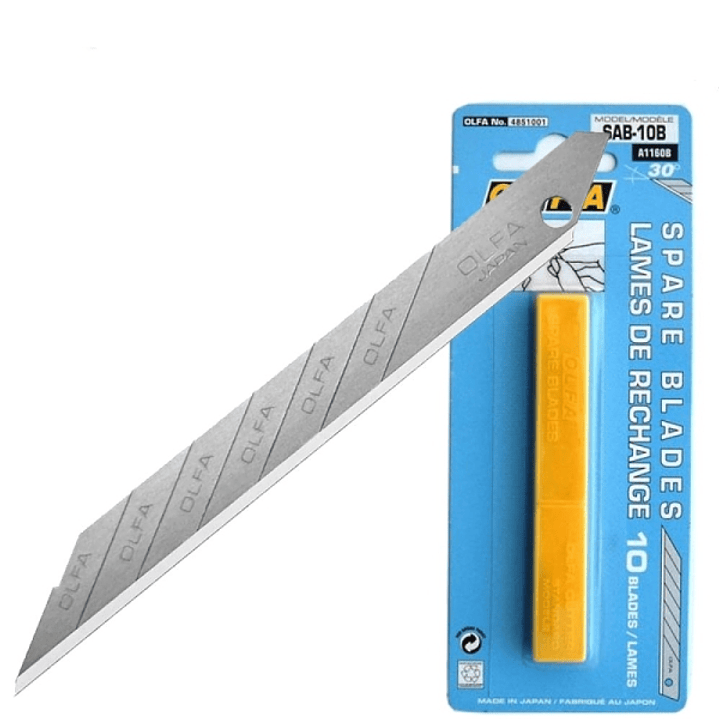 Olfa Pack de 10 Cuchillas para Cuters - Ancho 9mm, Largo 74mm - 8 Segmentos 1