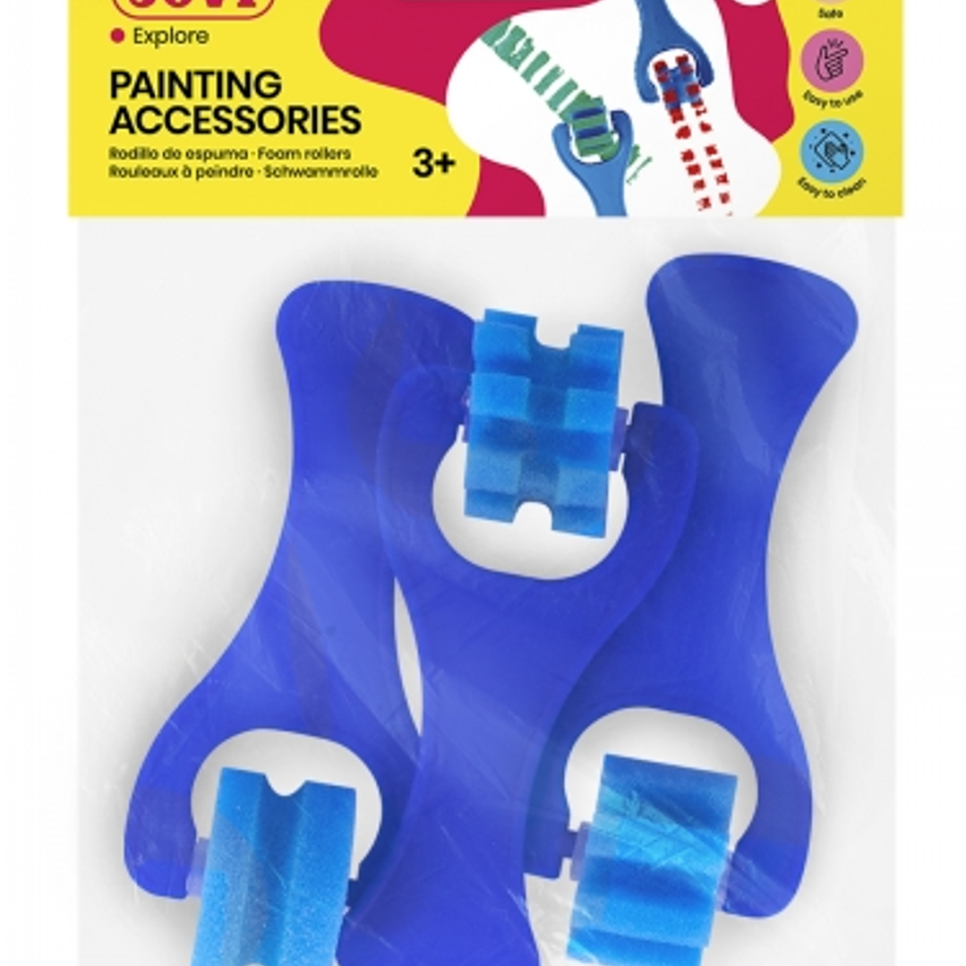 Jovi Bolsa Colgable con 3 Rodillos Espuma Pequeños Estampados Diversos - Formas Diferentes - Mango Resistente - Facil Limpieza con Agua y Jabon - Colo 1