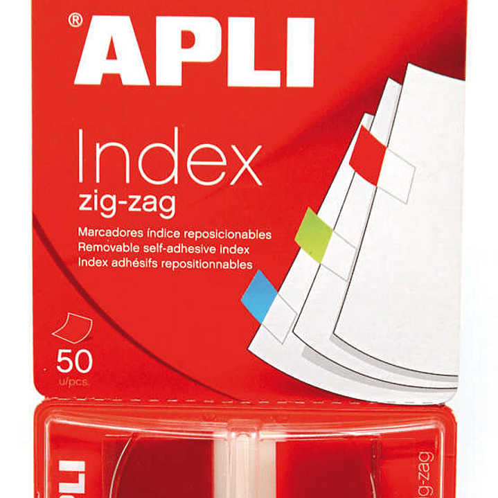 Apli Indices Adhesivos Film Zigzag 45x25mm Dispensador de 50 - Faciles de Aplicar - Diseño Zigzag - Rojos 1