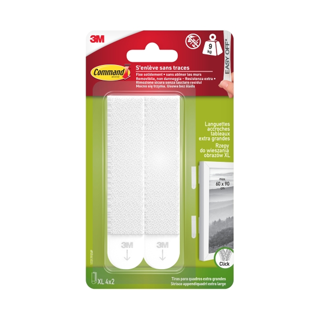 Command Pack de 8 Tiras Adhesivas para Objetos Pesados - 4 Pares XL - Soporta hasta 9kg - Color Blanco 1