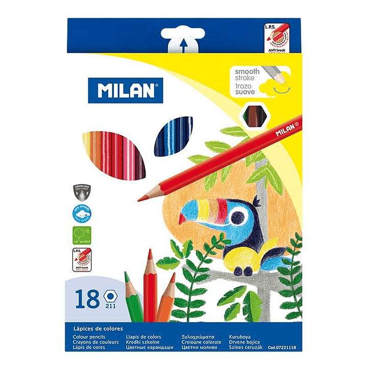 Milan Pack de 18 Lapices Hexagonales de Colores - Mina 2.9mm - Trazo Uniforme - Resistente a la Rotura - Colores Surtidos 1