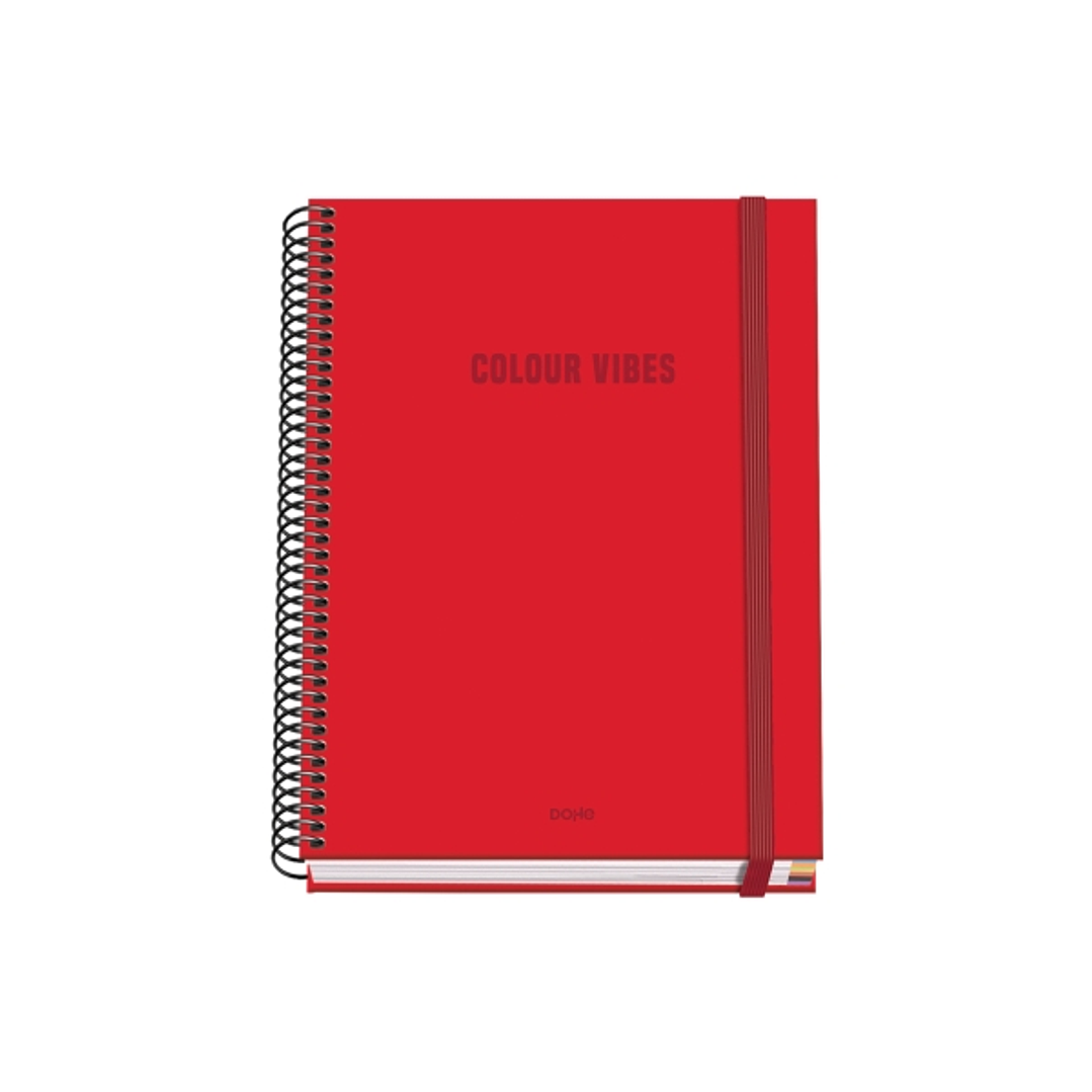 Dohe Colour Vives Cuaderno Espiral A5 100 Hojas Cuadricula 5mm - Tapa Dura Impresa a todo Color y Plastificada en Brillo - Bandas de Color - Cierre de 1