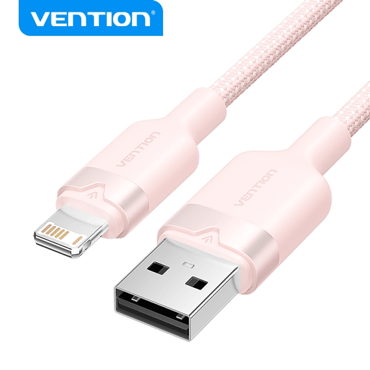 Vention Cable de Carga USB-A/Lightning - Aluminio y Algodon Trenzado - Transferencia 480Mbps - Alimentacion 2.4A - Color Rosa 1