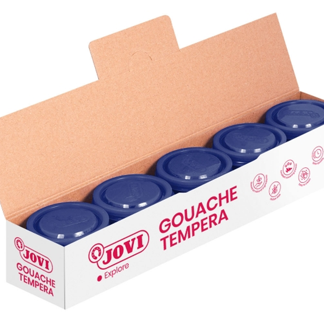 Jovi Bote de Tempera Escolar 35ml - Aplicacion en Multiples Superficies - Uso con Pincel, Rodillo o Espatula - Colores Mezclables - Color Azul Oscuro 1
