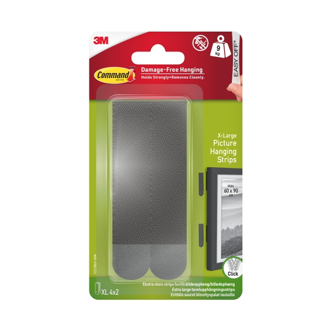 Command Pack de 8 Tiras Adhesivas para Objetos Pesados - 9kg - 4 Pares XL - Soporta hasta 9kg - Color Negro 1