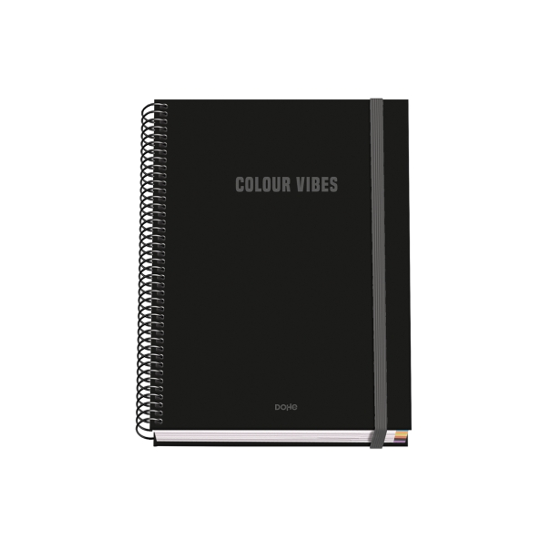 Dohe Colour Vives Cuaderno Espiral A5 100 Hojas Cuadricula 5mm - Tapa Dura Impresa a todo Color y Plastificada en Brillo - Bandas de Color - Cierre de 1