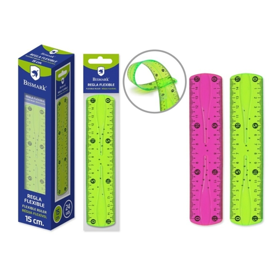 Bismark Regla Flexible 15cm - Fabricada en PVC - Ideal para Colegio - Colores Rosa y Verde Aleatorios 1