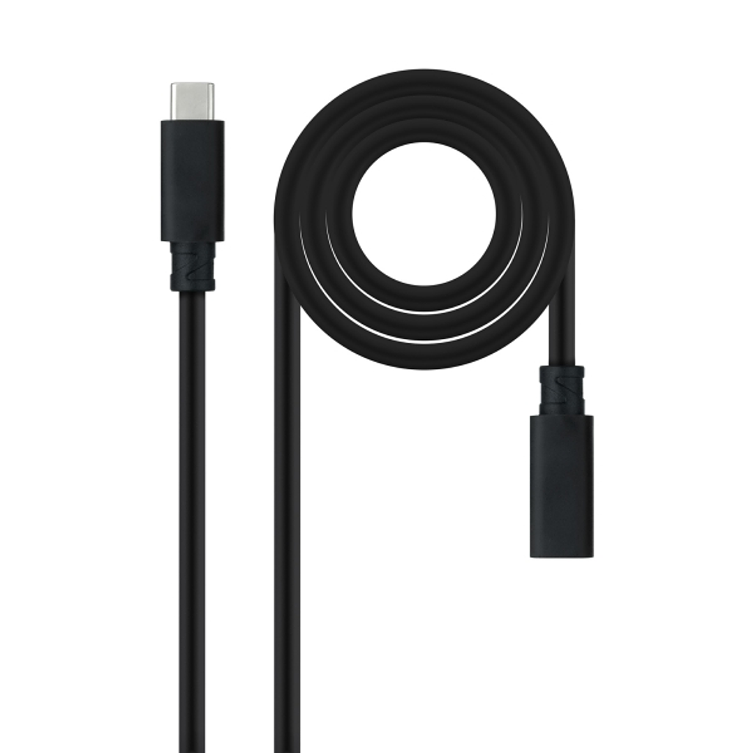 Nanocable Cable Prolongador USB-C 3.2 Macho a USB-C 3.2 Hembra - Gen2x2 20Gbp - 100W 5A - 4K 60Hz - 0.5 Metros - Color Negro 1