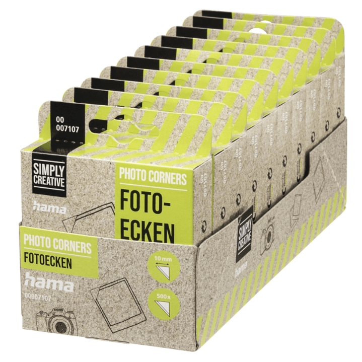 Hama Expositor con 10 Packs de 500 Esquinas Adhesivas para Foto - Borde 10mm - Polipropileno - Color Transparente 1