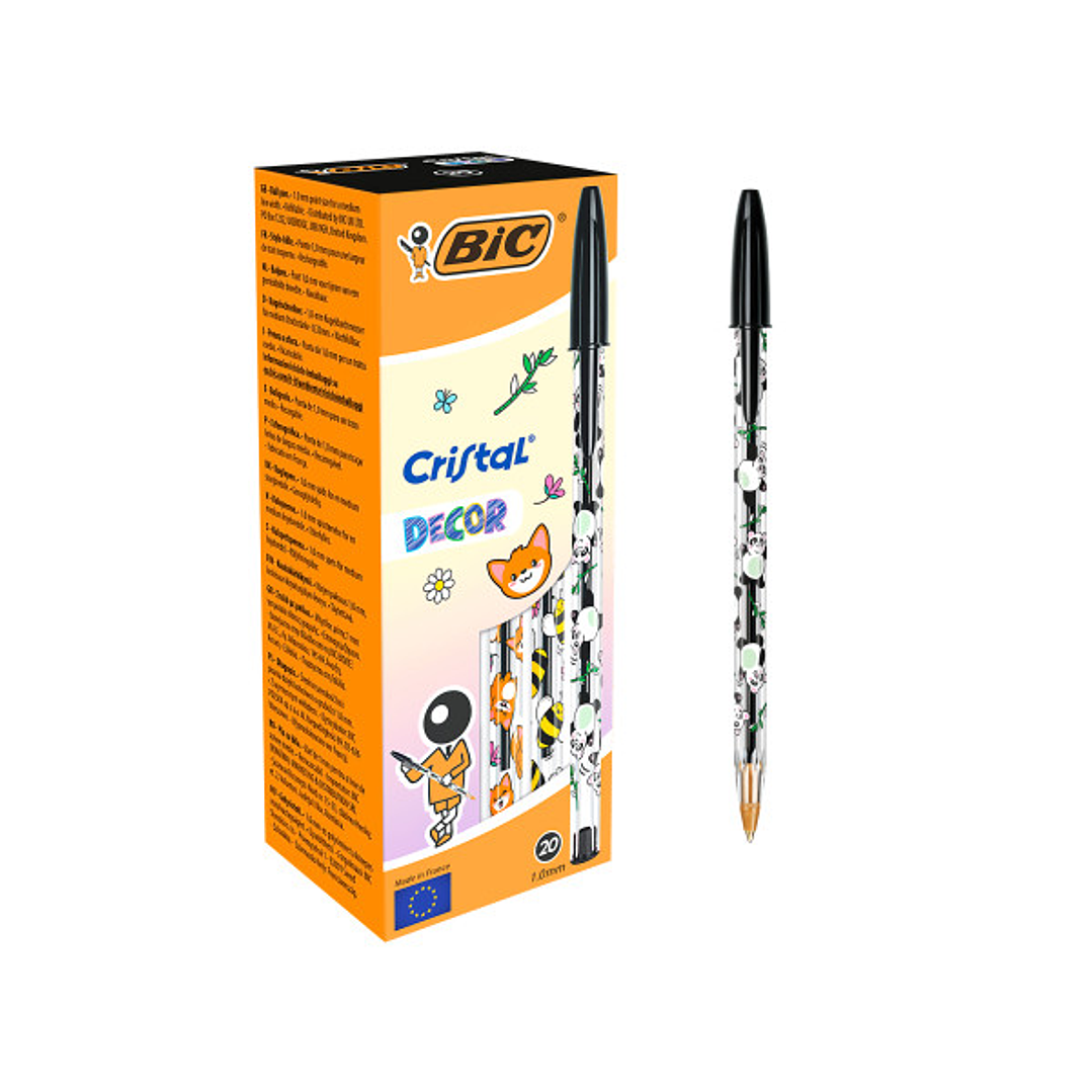 Bic Cristal Decor Kawaii Boligrafo de Bola - Cuerpo Transparente con Decoracion Kawaii - Punta redonda de 1mm - Trazo 0.4mm - Tinta con Base de Aceite 1