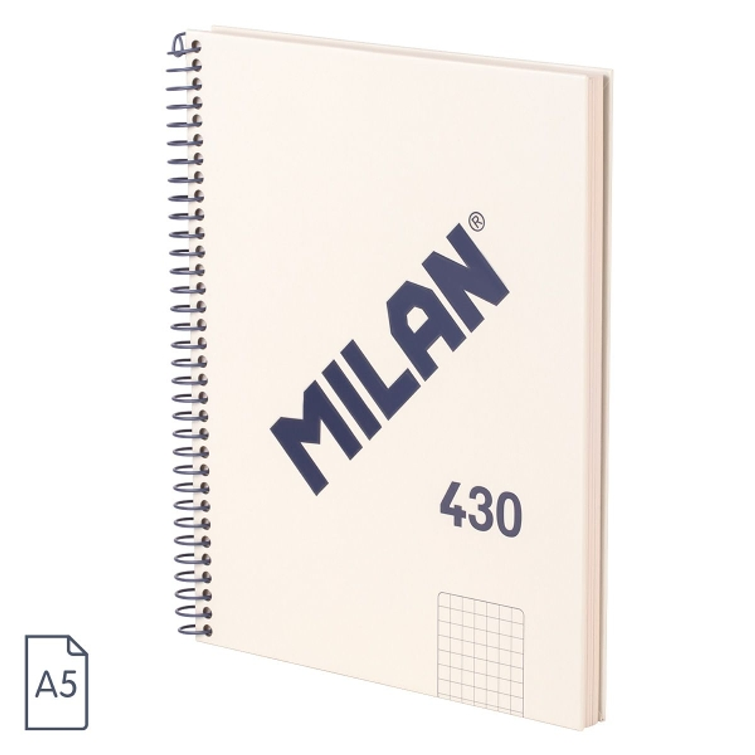 Milan Serie 1918 Cuaderno Espiral Formato A5 Cuadricula 5x5mm - 80 Hojas de 95 gr/m2 - Microperforado, 2 Taladros - Color Beige 1