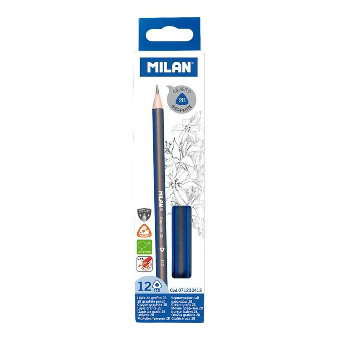 Milan Pack de 12 Lapices de Grafito Triangulares - Mina 2B de 2.4mm - Resistente a la Rotura - Recomendado para Dibujo Artistico 1